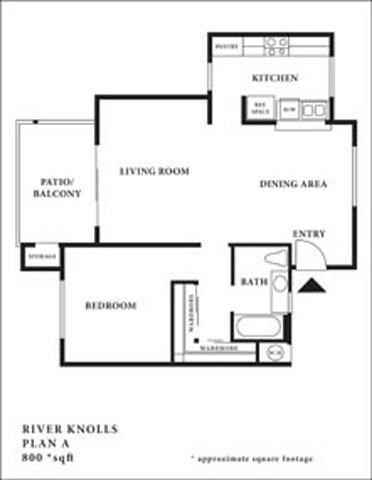 Floor plan for 1 bed, 1 bath, 774 sqft